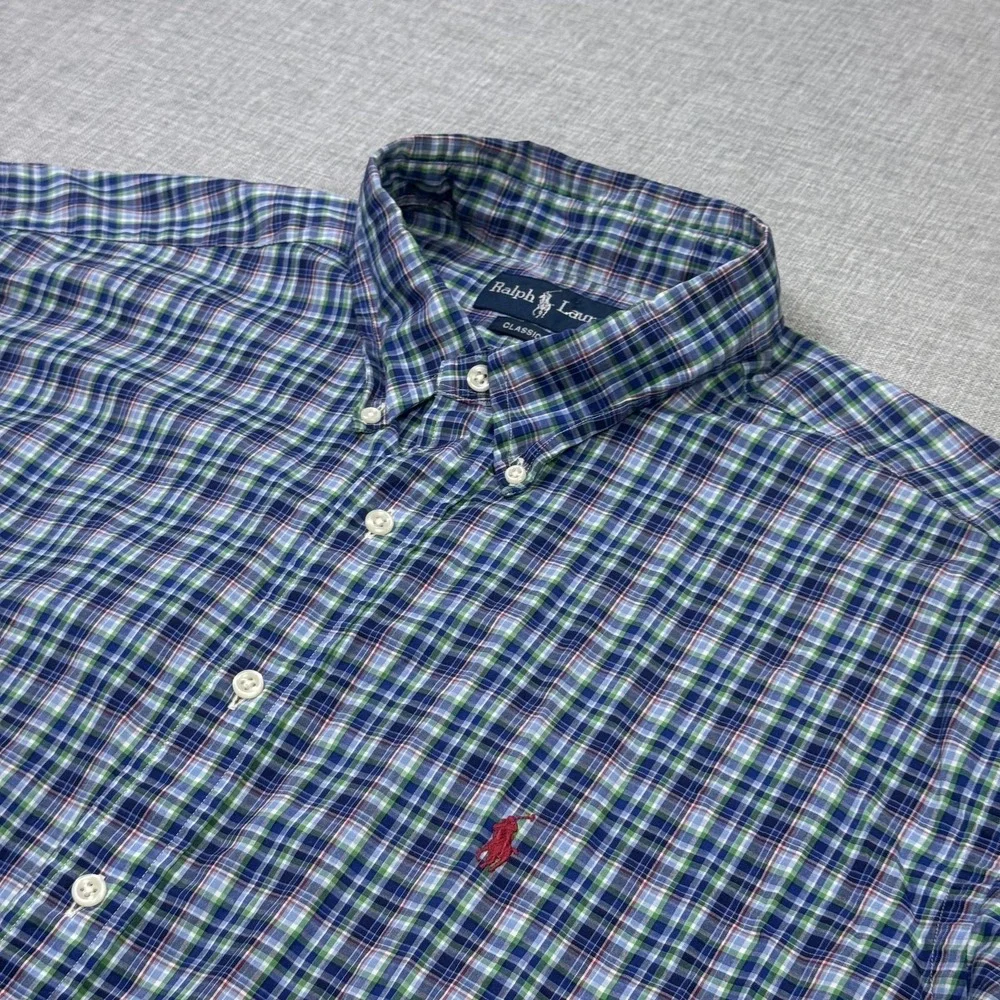 Ralph Lauren Button-Down Shirt Mens 2XL Multicolor Plaid Short Sleeve Cotton